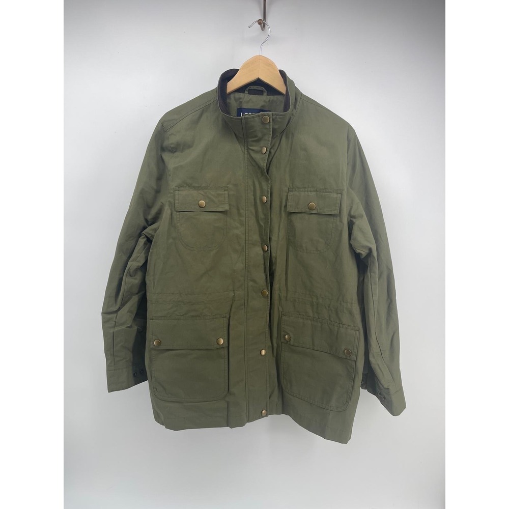Lands End Womens XL 18 Olive Green Field Jacket Utility Military Coat Cotton